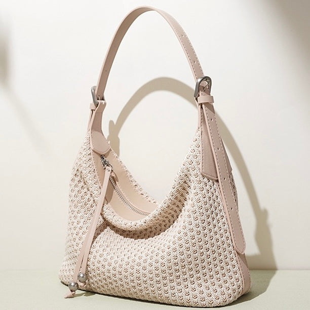 Elegant Braided Straw Dumpling Shoulder Bag