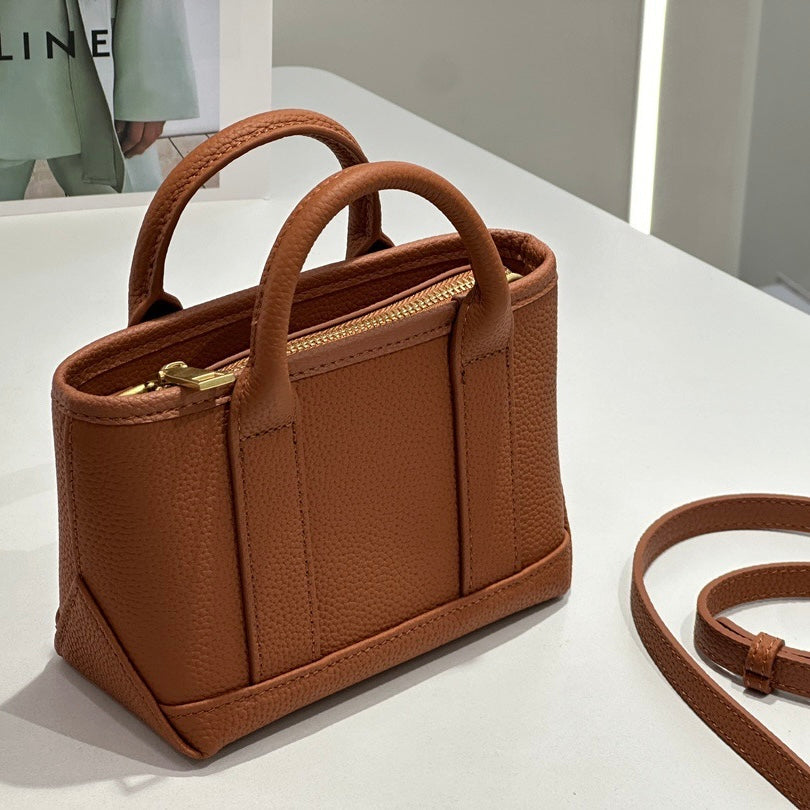 Exquisite Genuine Cowhide Mini Basket Handheld Crossbody Bag