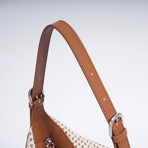 Elegant Braided Straw Dumpling Shoulder Bag