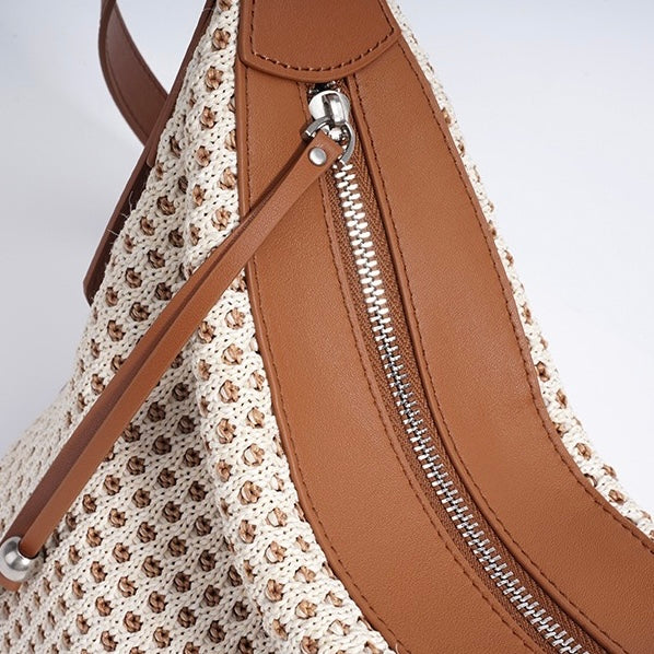 Elegant Braided Straw Dumpling Shoulder Bag