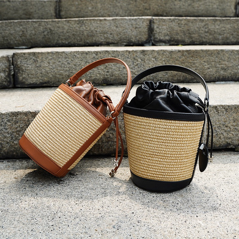 Luxury Lambskin Woven Crossbody Handheld Barrel Bag