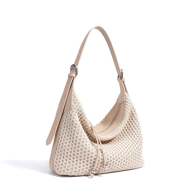 Elegant Braided Straw Dumpling Shoulder Bag