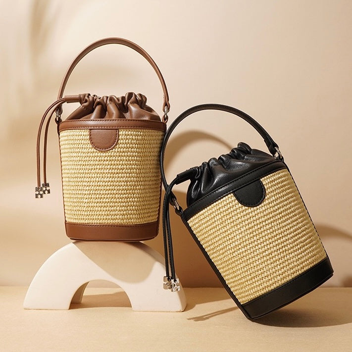 Luxury Lambskin Woven Crossbody Handheld Barrel Bag