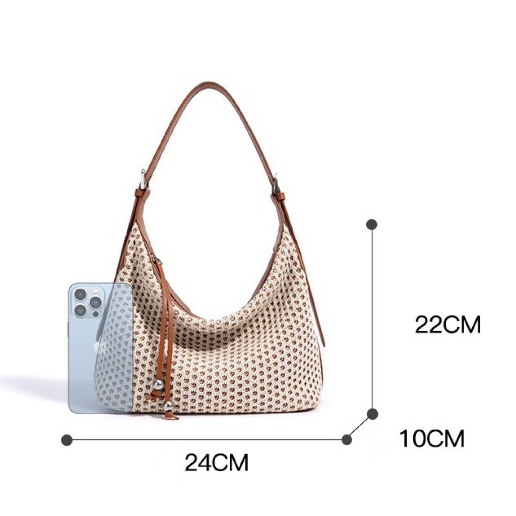Elegant Braided Straw Dumpling Shoulder Bag
