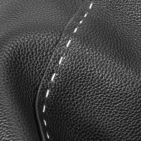 Elegant Contrast-Stitch Genuine Leather Tote Bag