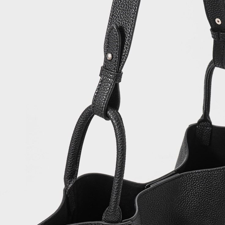 Elegant Contrast-Stitch Genuine Leather Tote Bag