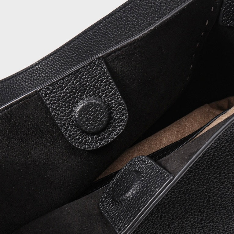 Elegant Contrast-Stitch Genuine Leather Tote Bag