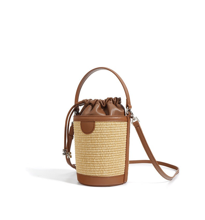 Luxury Lambskin Woven Crossbody Handheld Barrel Bag