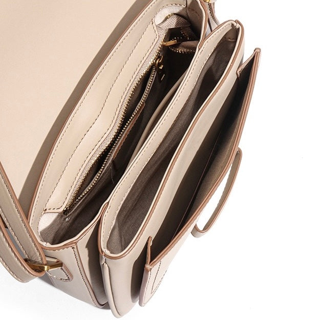 Elegant Leather Contour Stitch Saddle Bag