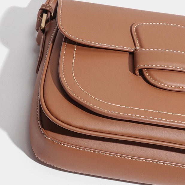 Elegant Leather Contour Stitch Saddle Bag