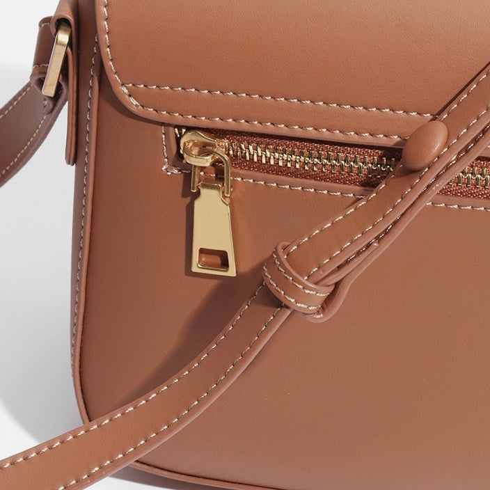 Elegant Leather Contour Stitch Saddle Bag