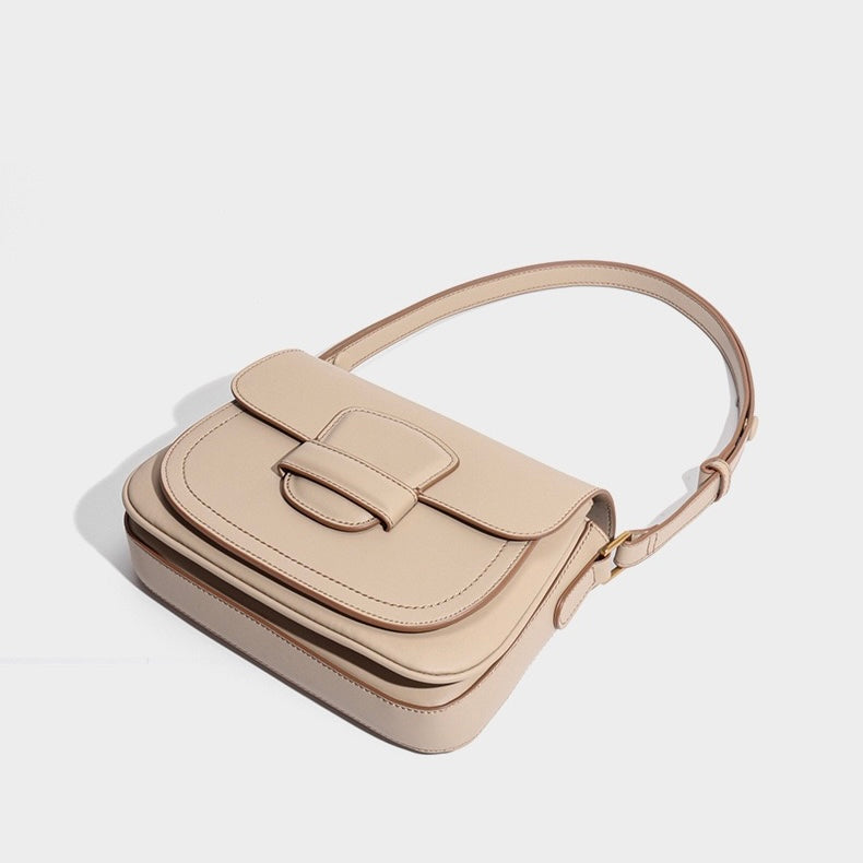Elegant Leather Contour Stitch Saddle Bag
