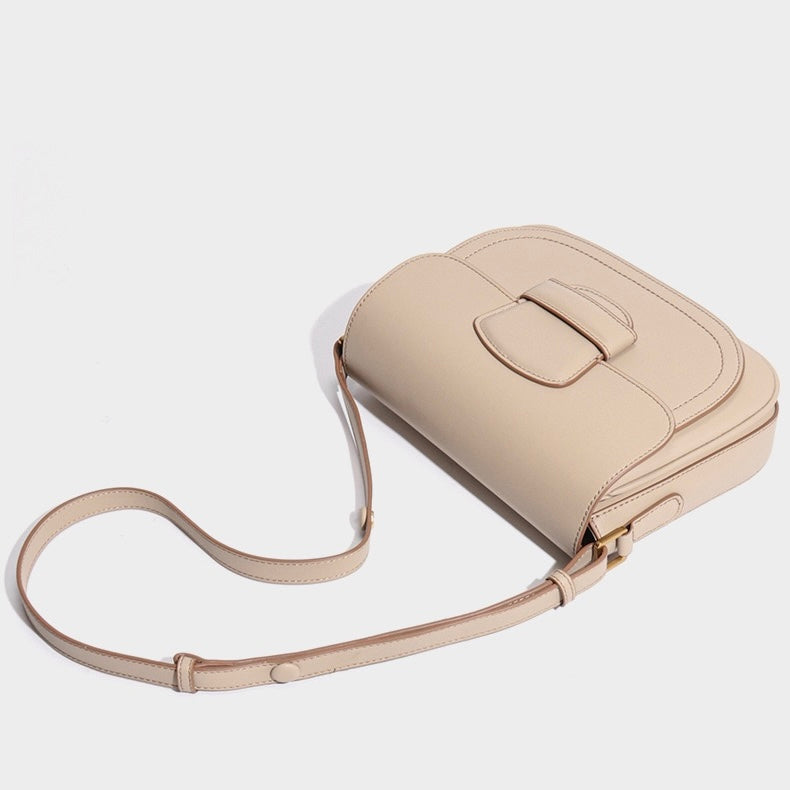 Elegant Leather Contour Stitch Saddle Bag