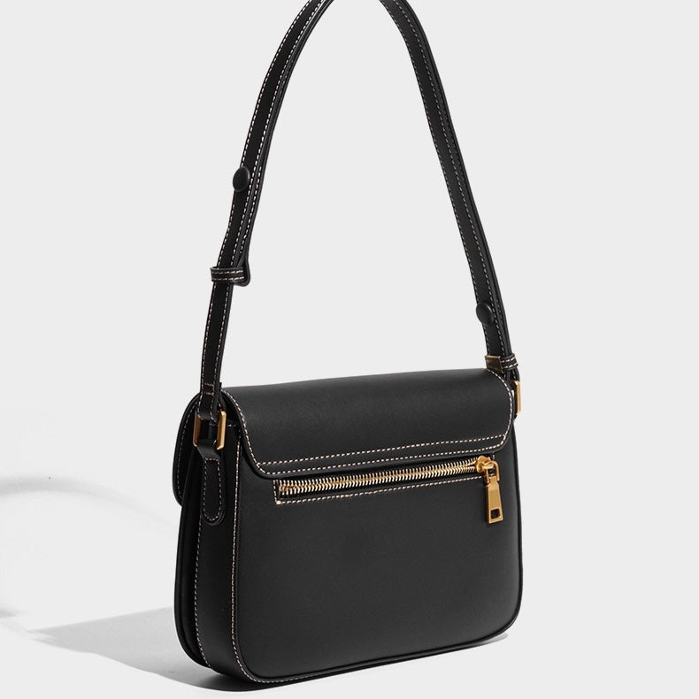 Elegant Leather Contour Stitch Saddle Bag