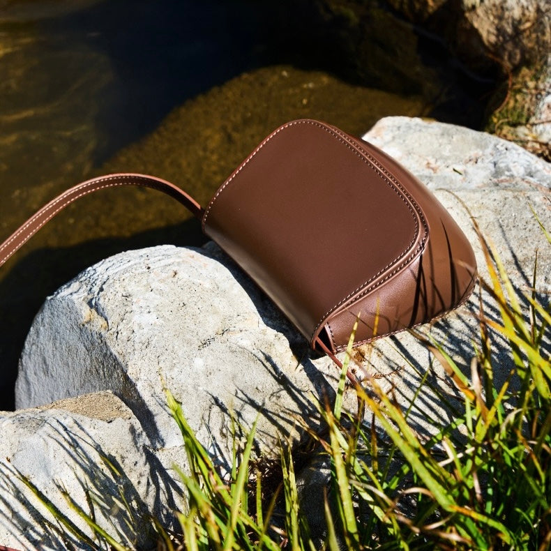 Chic Genuine Leather Crossbody Saddle Bucket Bag