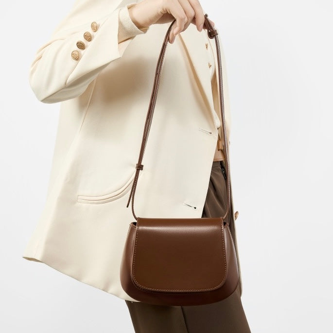 Chic Genuine Leather Crossbody Saddle Bucket Bag