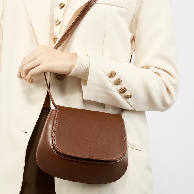 Chic Genuine Leather Crossbody Saddle Bucket Bag