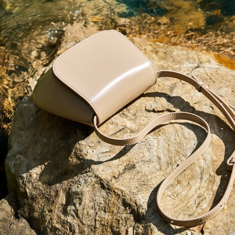 Chic Genuine Leather Crossbody Saddle Bucket Bag