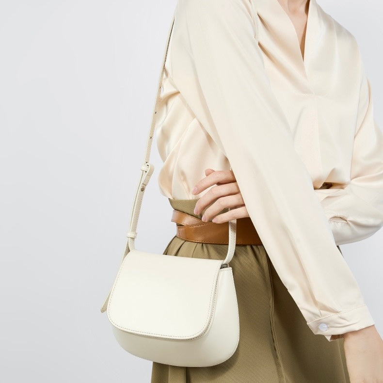 Chic Genuine Leather Crossbody Saddle Bucket Bag