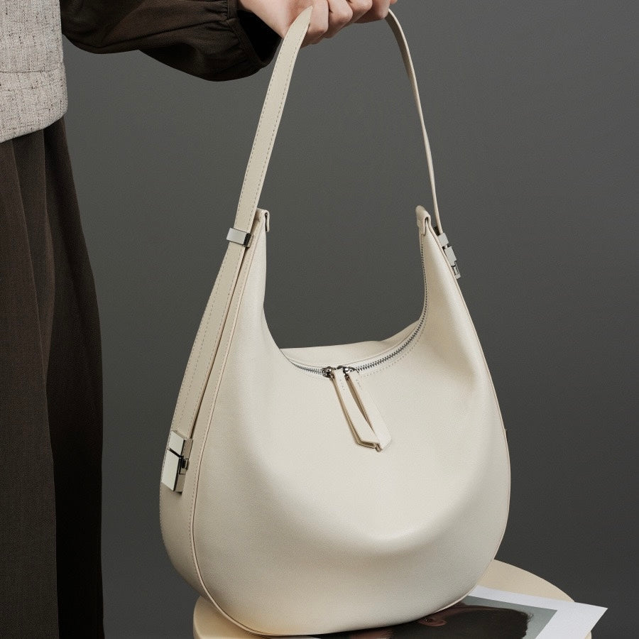 Elegant Minimalist Genuine Leather Crescent Shoulder Handbag
