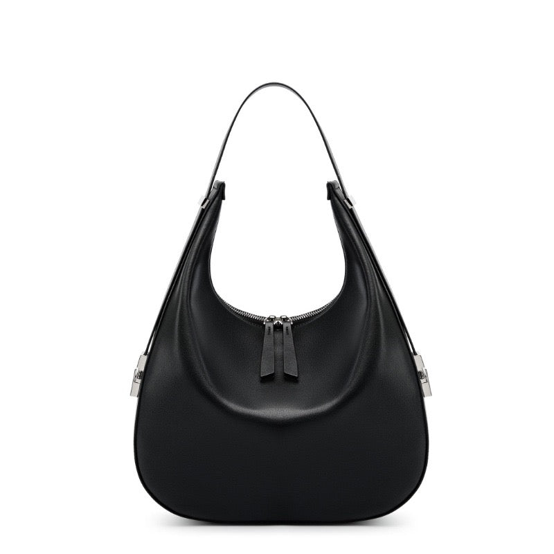 Elegant Minimalist Genuine Leather Crescent Shoulder Handbag