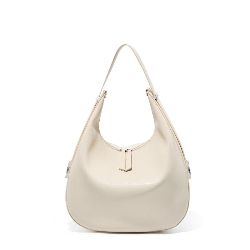 Elegant Minimalist Genuine Leather Crescent Shoulder Handbag