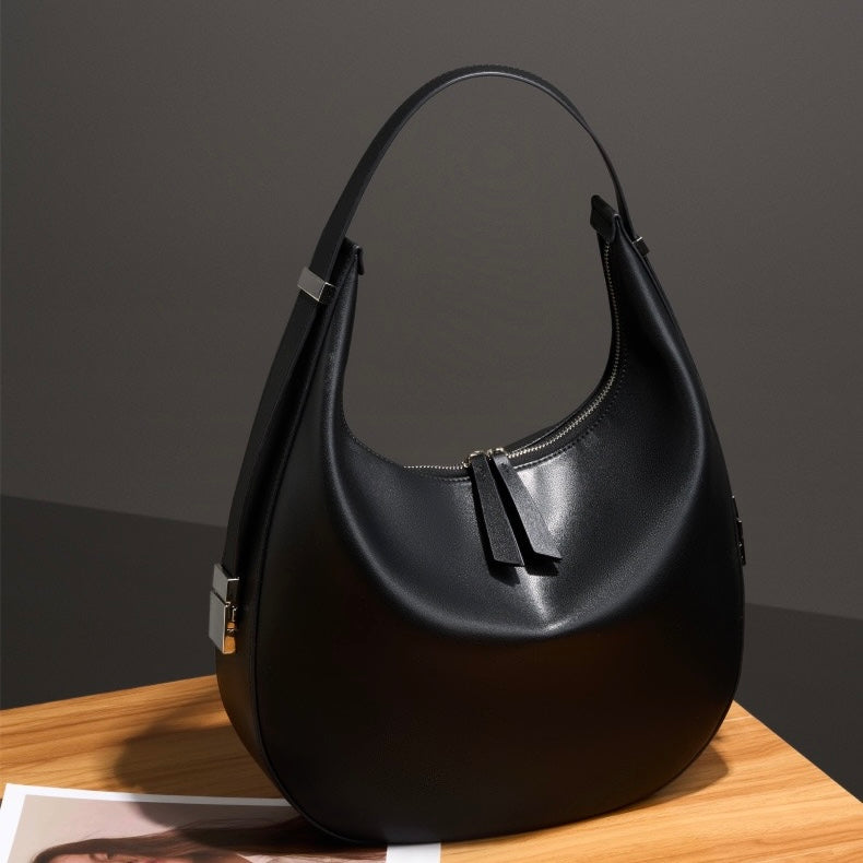 Elegant Minimalist Genuine Leather Crescent Shoulder Handbag