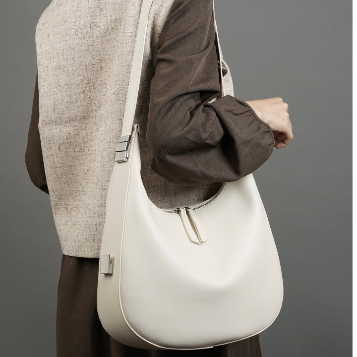 Elegant Minimalist Genuine Leather Crescent Shoulder Handbag