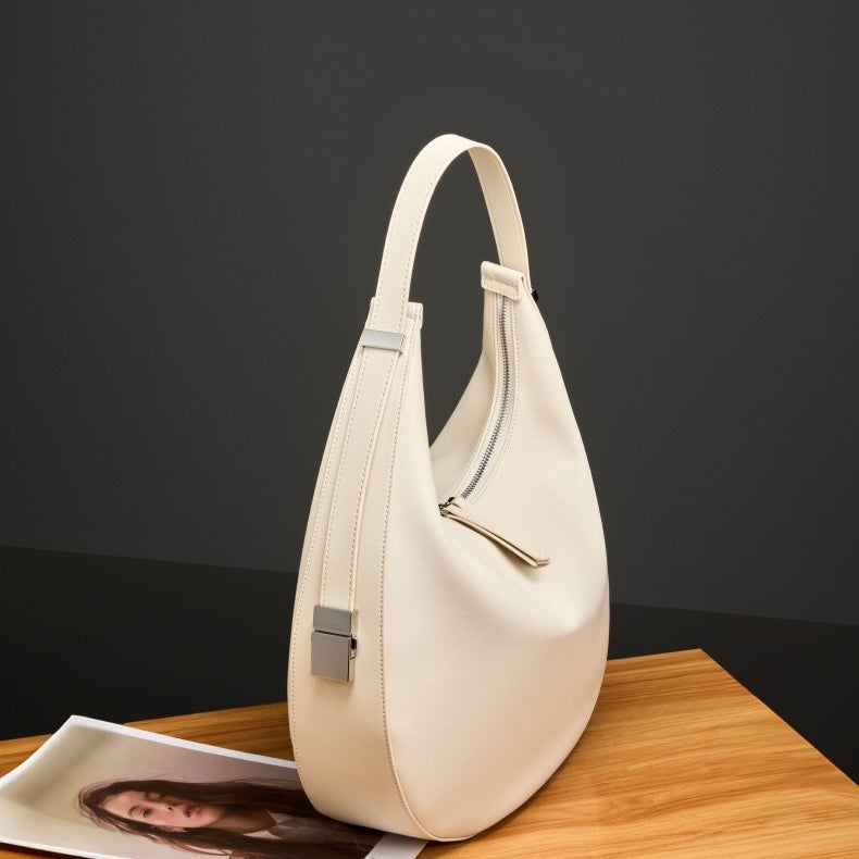 Elegant Minimalist Genuine Leather Crescent Shoulder Handbag