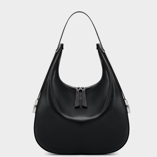 Elegant Minimalist Genuine Leather Crescent Shoulder Handbag
