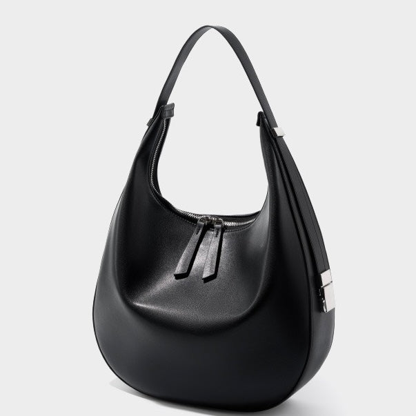 Elegant Minimalist Genuine Leather Crescent Shoulder Handbag
