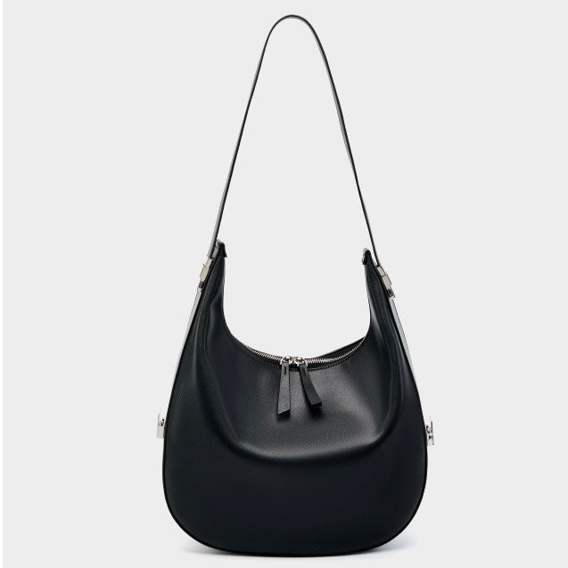 Elegant Minimalist Genuine Leather Crescent Shoulder Handbag
