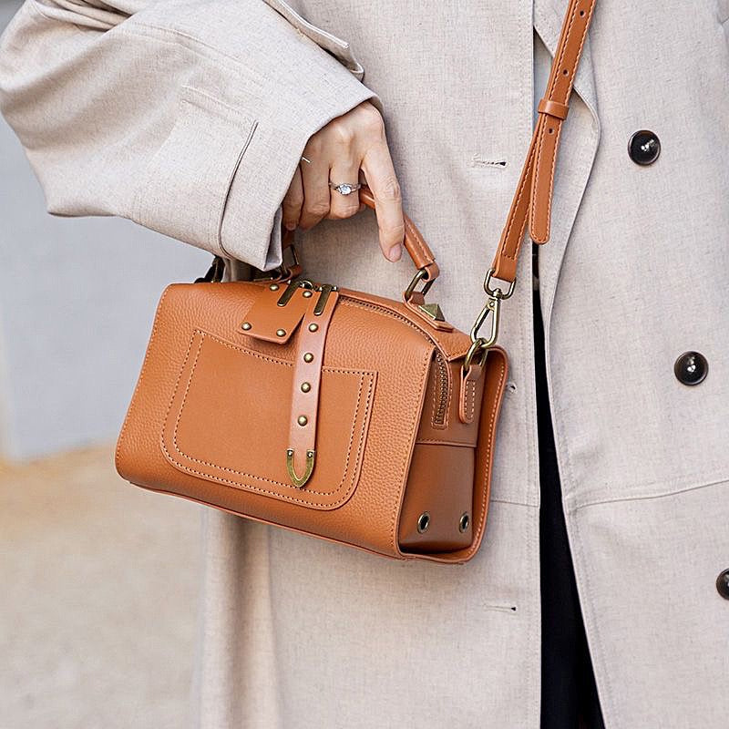 Elegant Vintage Textured Leather Satchel Crossbody Bag