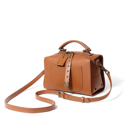 Elegant Vintage Textured Leather Satchel Crossbody Bag