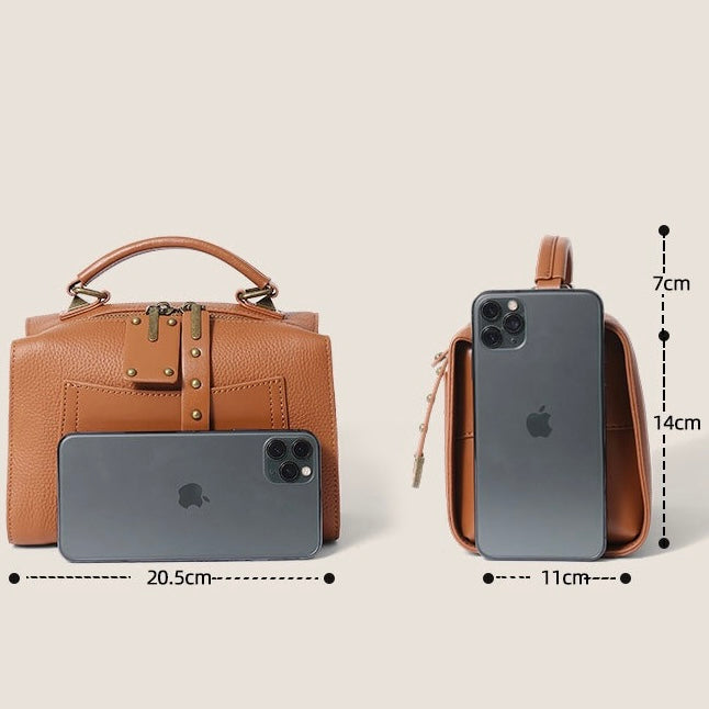 Elegant Vintage Textured Leather Satchel Crossbody Bag