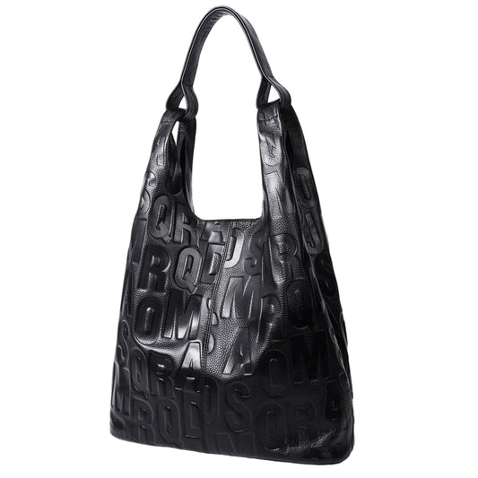 Elegant Black Leather Embossed Hobo Bag