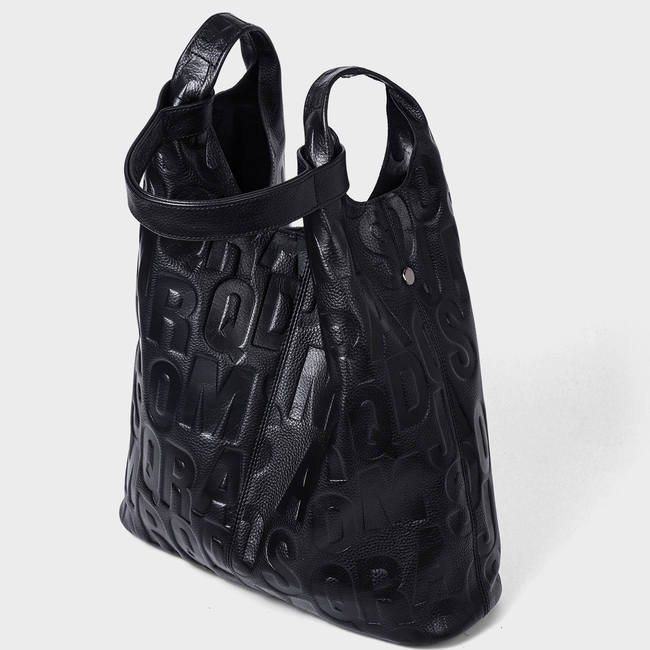 Elegant Black Leather Embossed Hobo Bag