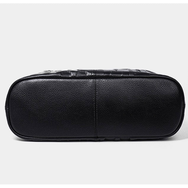 Elegant Black Leather Embossed Hobo Bag