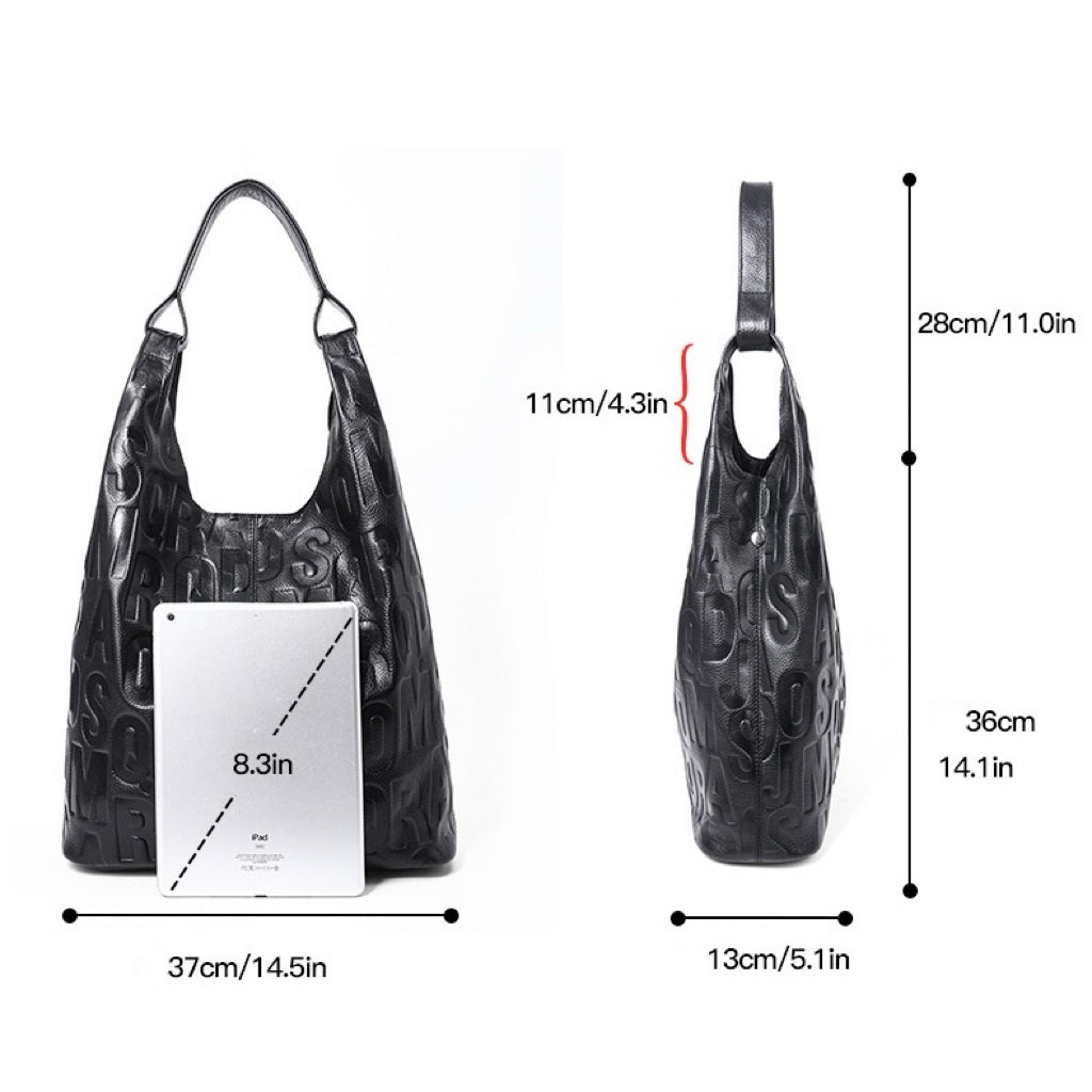 Elegant Black Leather Embossed Hobo Bag