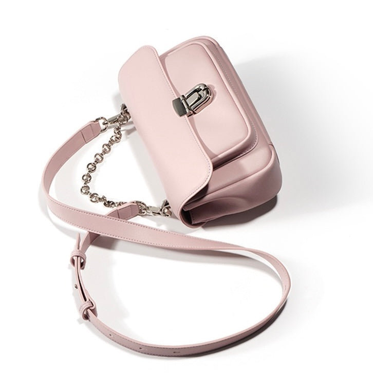 Chic Cowhide Mini Square Handbag with Elegant Lock Closure