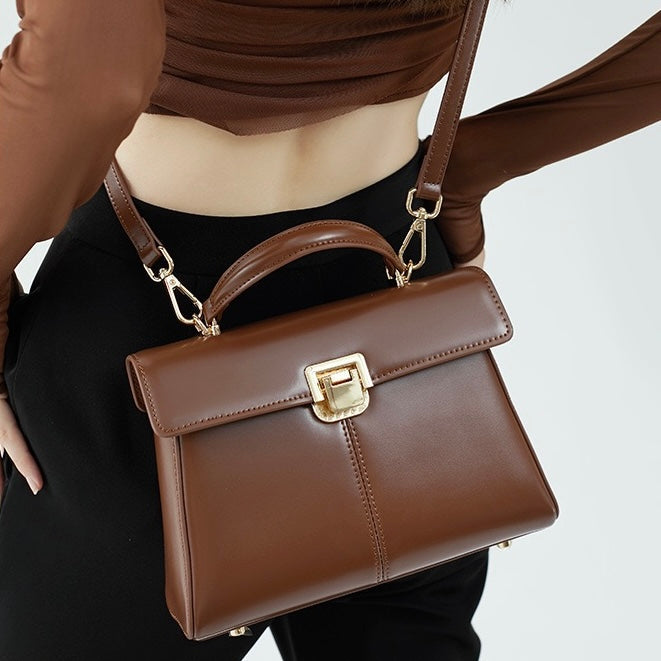 Exquisite Genuine Leather Horseshoe Buckle Handbag