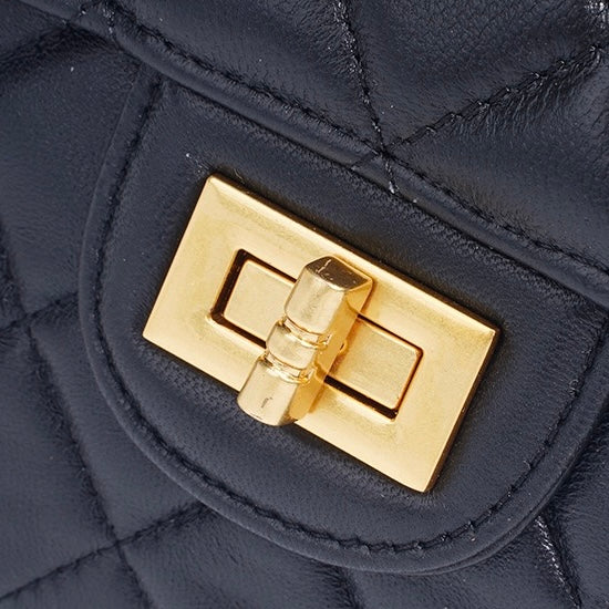 Quilted Sheepskin Chain Lock Crossbody Bag in Classic Black