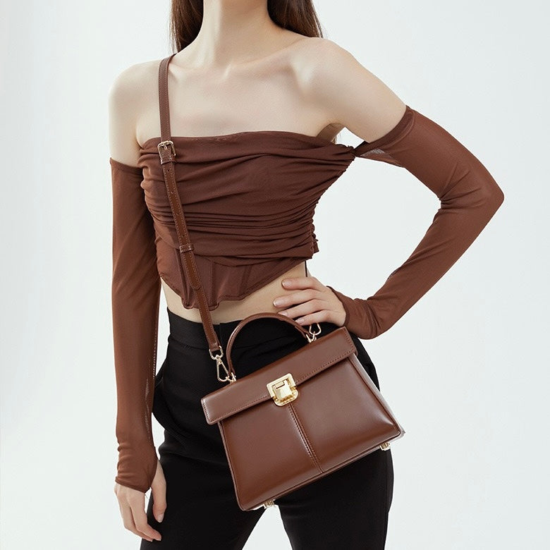 Exquisite Genuine Leather Horseshoe Buckle Handbag