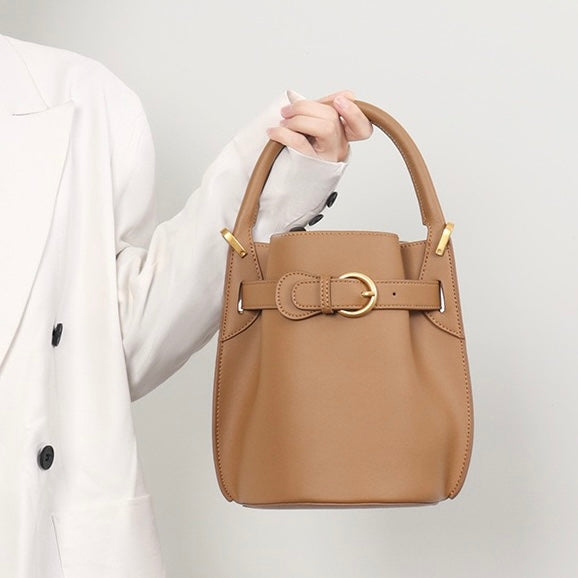 Exquisite Mini Bucket Crossbody Handbag in Genuine Leather
