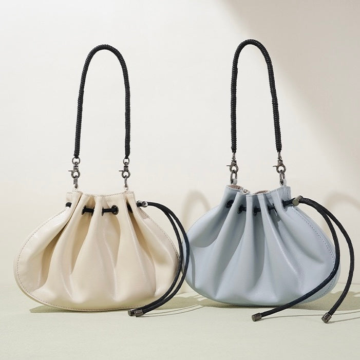Sheepskin Elegance: Women's Drawstring Crossbody Handbag