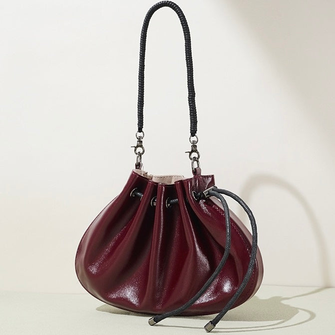 Sheepskin Elegance: Women's Drawstring Crossbody Handbag