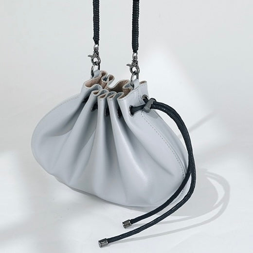 Sheepskin Elegance: Women's Drawstring Crossbody Handbag