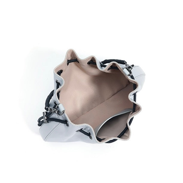 Sheepskin Elegance: Women's Drawstring Crossbody Handbag