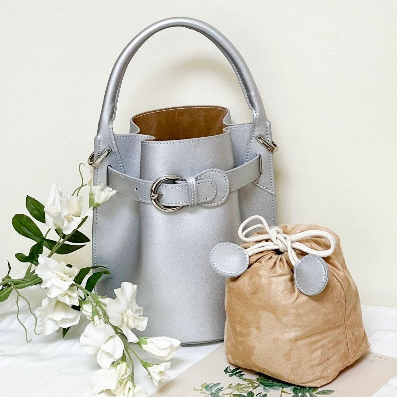 Exquisite Mini Bucket Crossbody Handbag in Genuine Leather