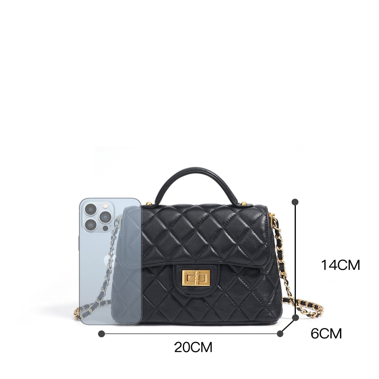 Quilted Sheepskin Chain Lock Crossbody Bag in Classic Black